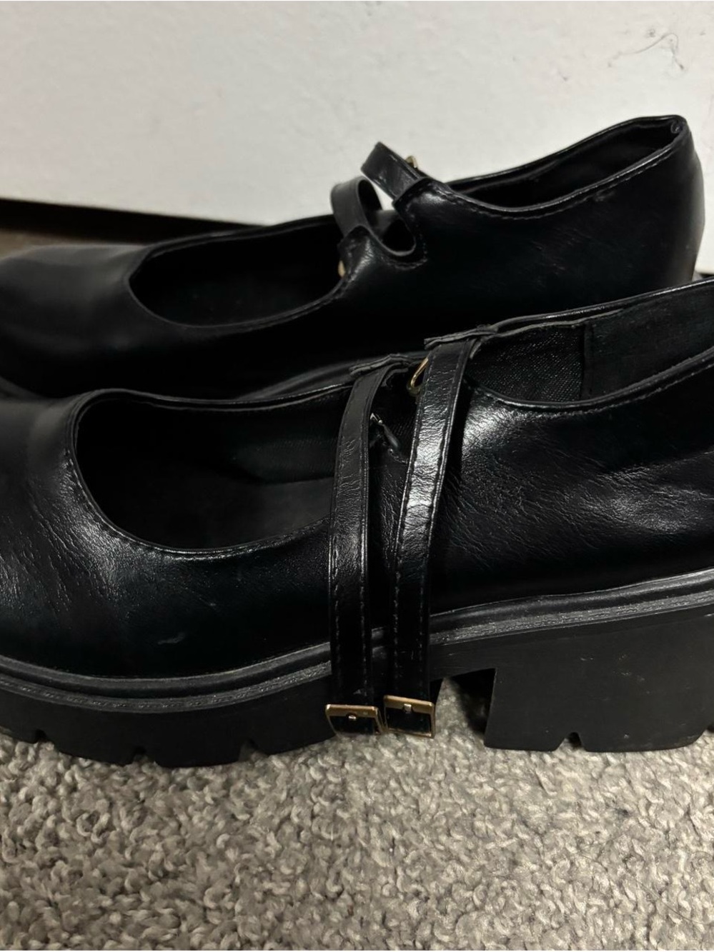 Black Mary Jane Platform Shoes with Double Strap